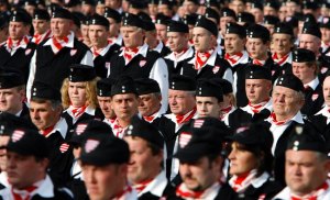 Members of the Jobbik "Hungarian Guard" participate in an inauguration ceremony at Budapest's Heroes Square